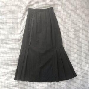 Vintage Asymmetrical Long Pleated Wool Skirt